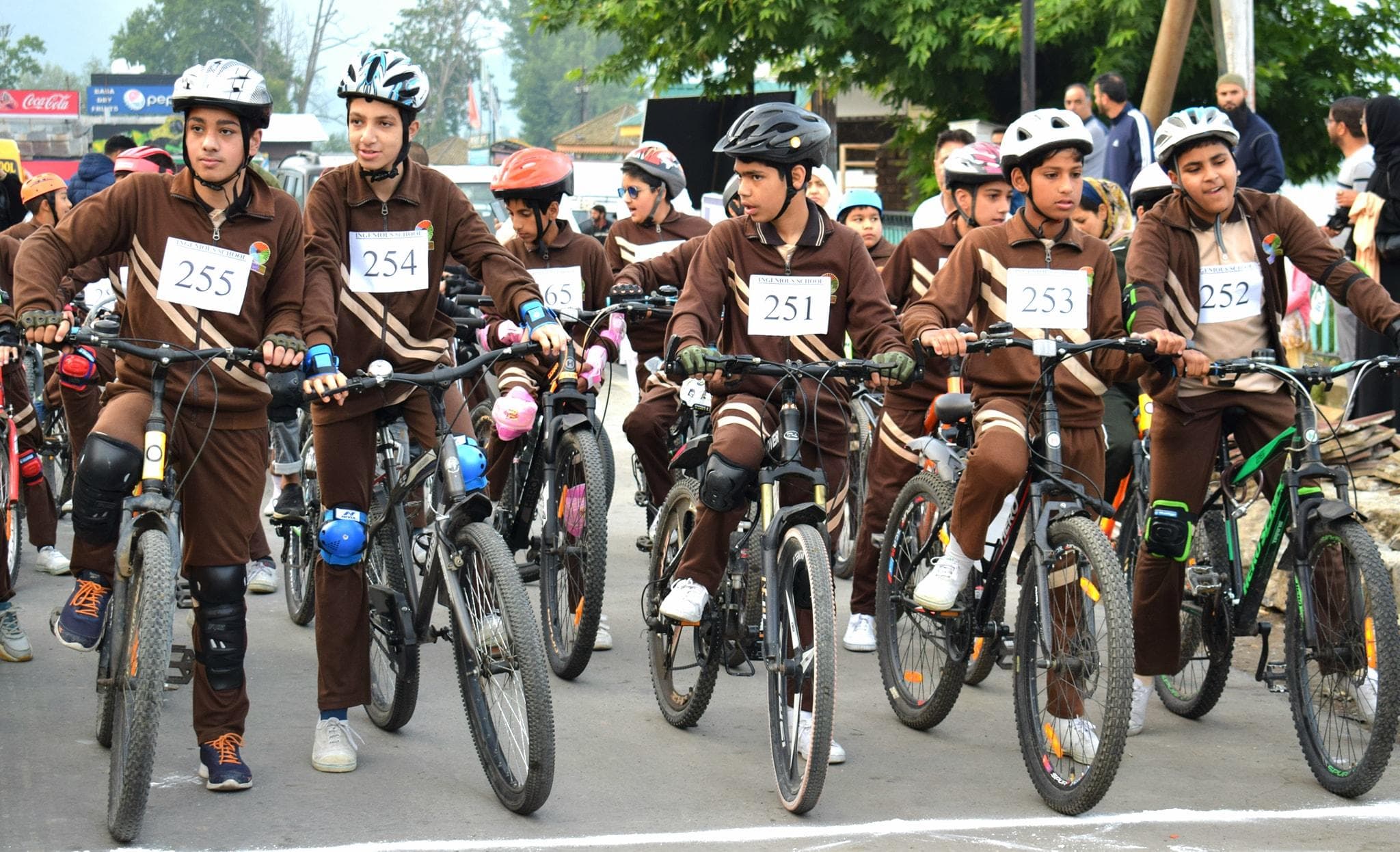 At the start line of the school cycling event